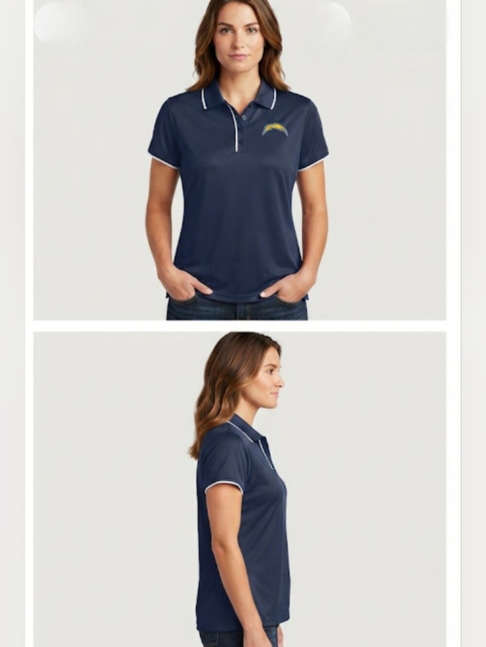 NFL LA Chargers Antigua Navy Polo With White Tipping & 3 Button Placket Size XL